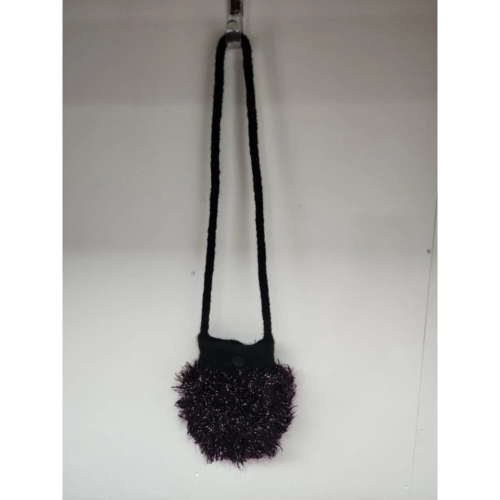 Artisan Handmade Black Felted Wool And Tinsel Yarn Evening Bag Round Drop Handle